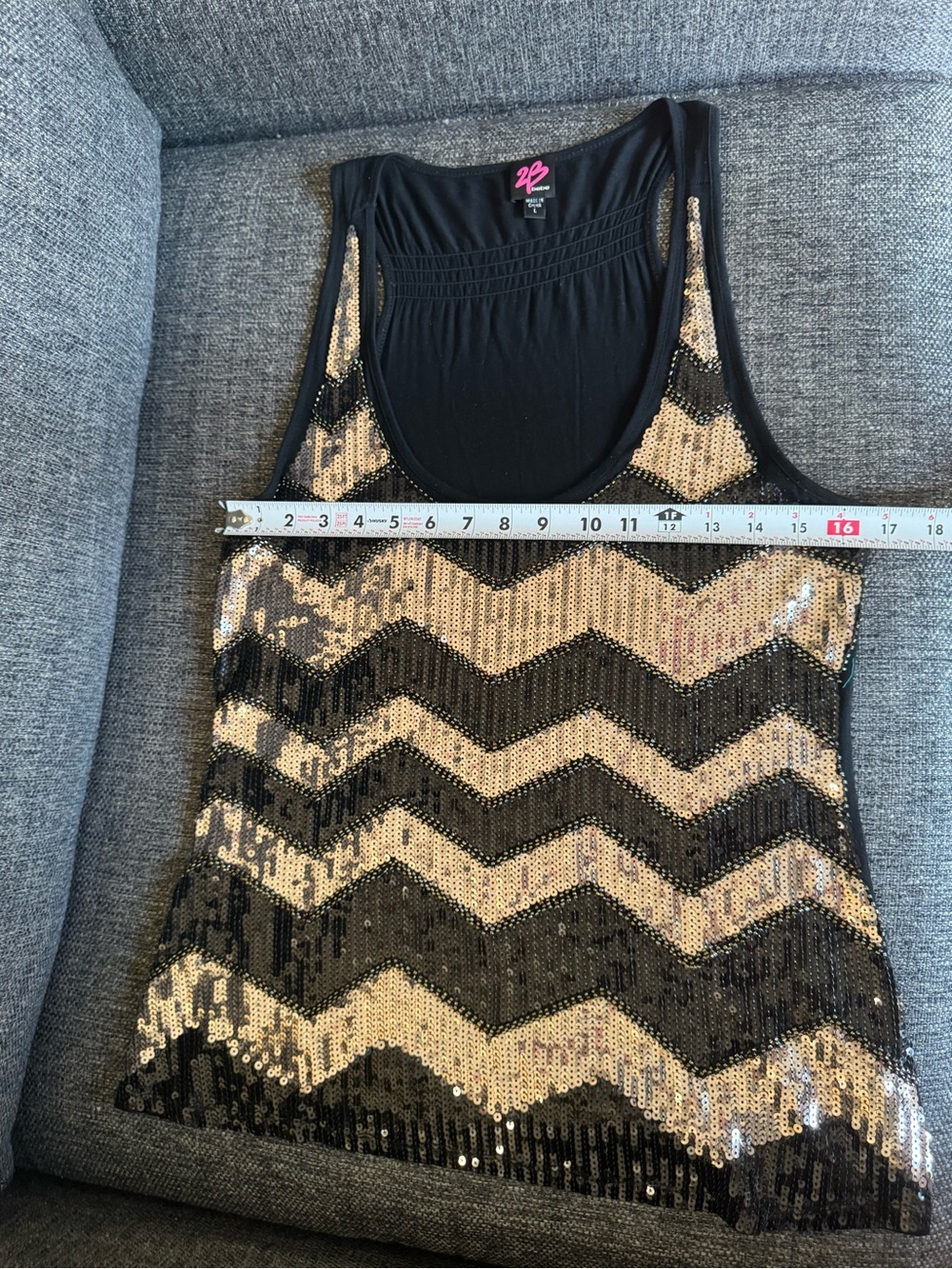 bebe Black and Silver Sequin Chevron Tank Top - Picture 6 of 7